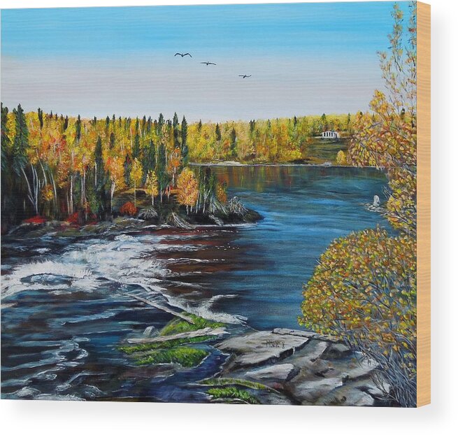 Wood Falls Wood Print featuring the painting Wood Falls by Marilyn McNish