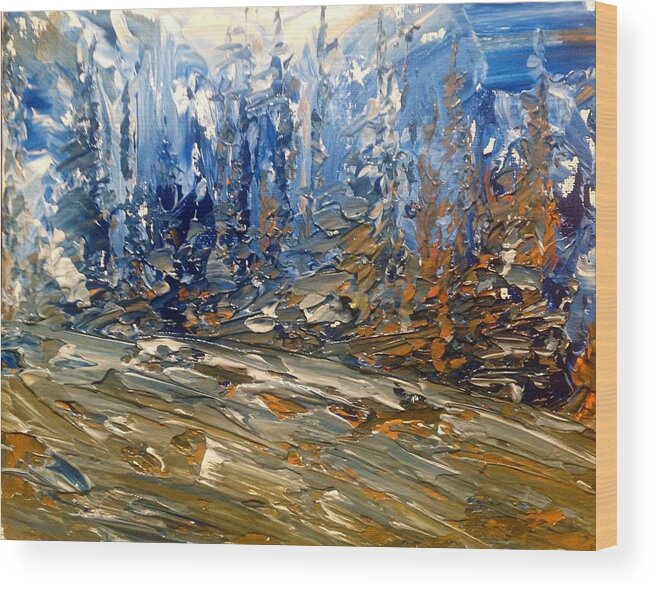 Abstract Canadian Landscape Painting Wood Print featuring the painting Woodland Blues and Browns by Desmond Raymond