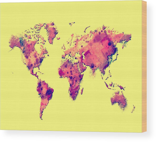 World Wood Print featuring the digital art World Map 1t by Brian Reaves