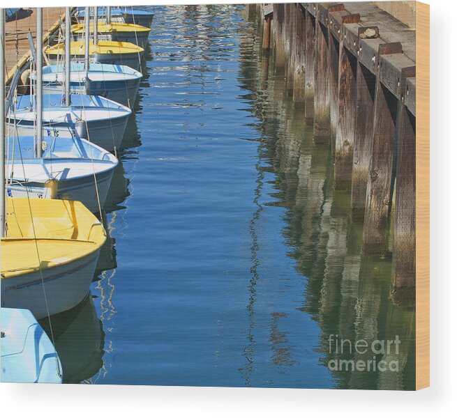 My Ocean Book Wood Print featuring the photograph Yellow and Blue Sailboats from the book MY OCEAN by Artist and Photographer Laura Wrede