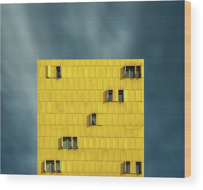 Architecture Wood Print featuring the photograph Yellow And Blue by Vladi Garcia