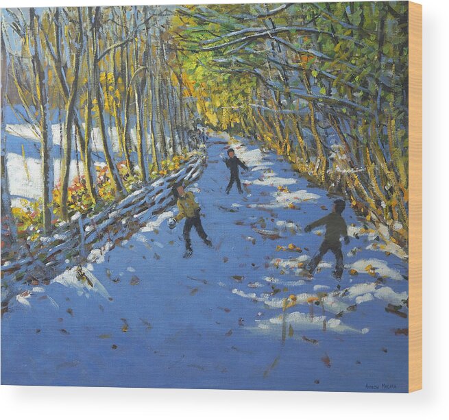 Andrew Macara Wood Print featuring the painting Yellow trees Allestree Park by Andrew Macara