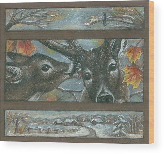 Wildlife Wood Print featuring the drawing You Are Deer To Me by Linda Nielsen