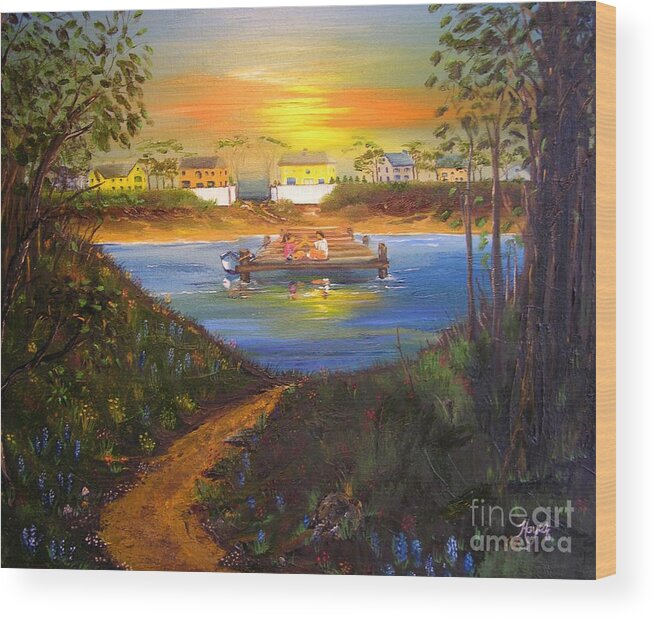 Pond Wood Print featuring the painting Young Love - Patty cake by Barbara Hayes