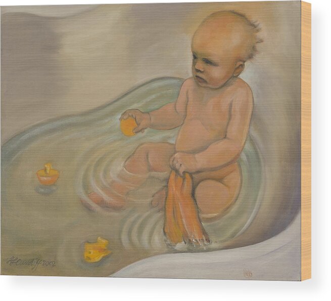 Painting Wood Print featuring the painting Zoe's Bath by Laura Lee Cundiff