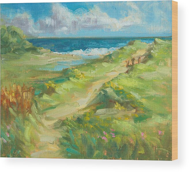 Beach Wood Print featuring the painting Morning Commute #1 by Barbara Hageman