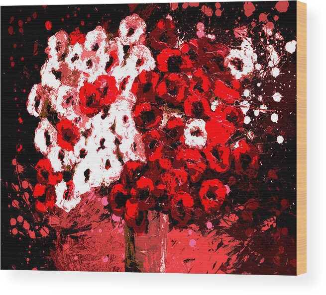 Abstract Wood Print featuring the painting Abstract Flowers by Shawna Erback by Moonlight Art Parlour