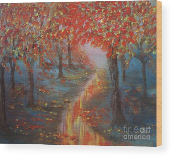 Rain Wood Print featuring the painting After The Rain In Autumn by Monika Shepherdson