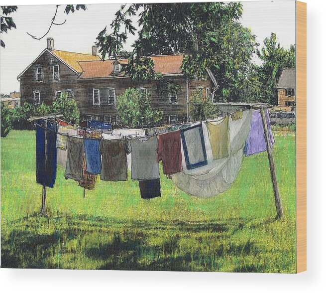 Iowa Wood Print featuring the mixed media Amana Laundry by Randy Sprout