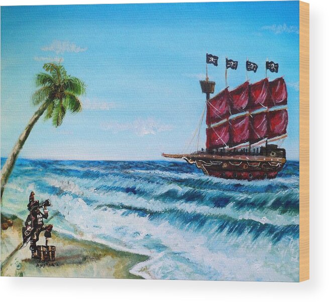 Pirate Wood Print featuring the painting Argh 'bout time Mateys by Shana Rowe Jackson
