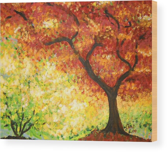 Autumn Wood Print featuring the painting Autumn Rainbow by Cami Lee