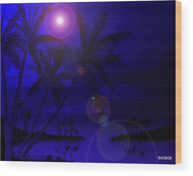 Palm Trees Wood Print featuring the painting Bad Moon Shinning by Robert Francis