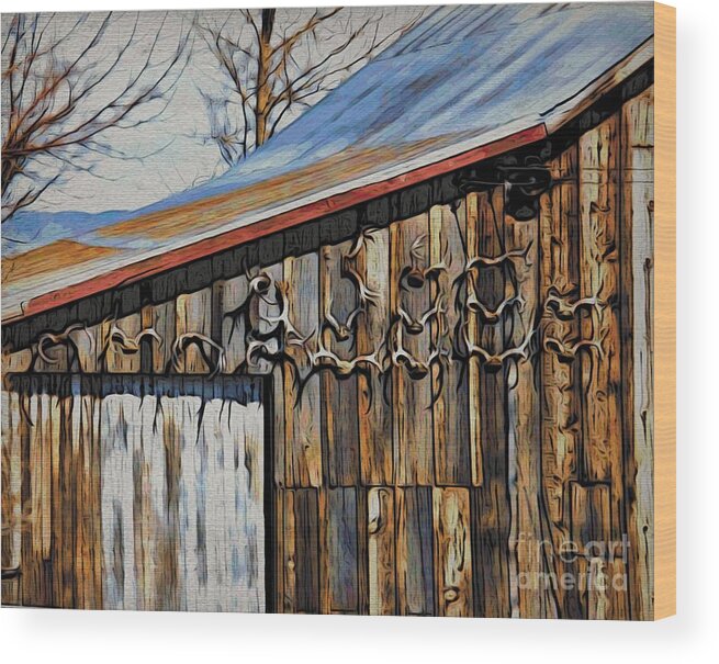 Deer Racks Wood Print featuring the photograph Beautiful Old Barn with Horns by Phyllis Kaltenbach