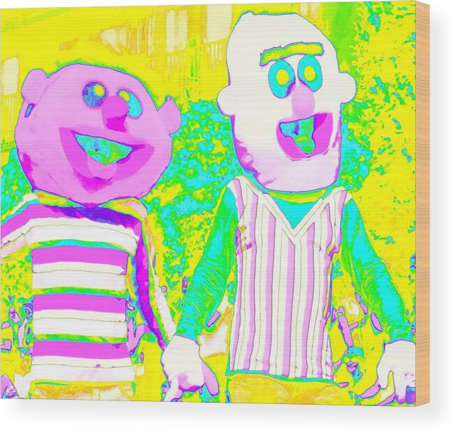Bert Wood Print featuring the digital art Bert And Ernie Hold Hands by Randall Weidner