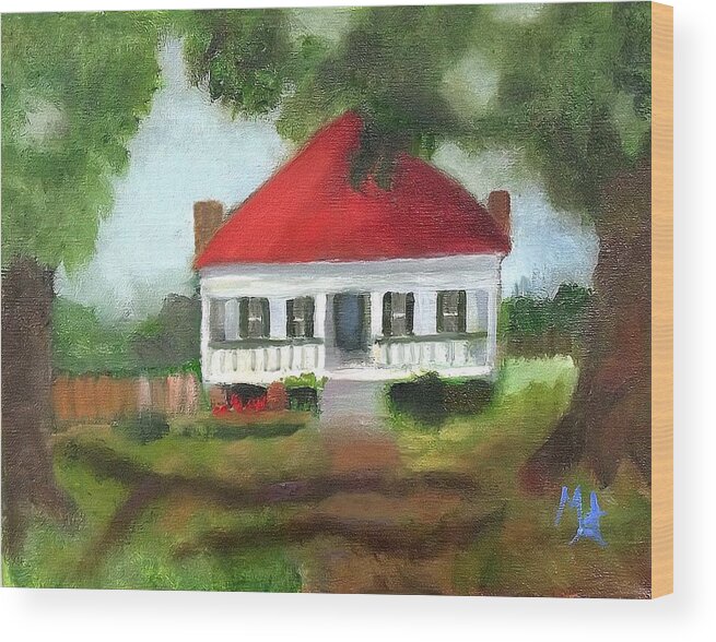 Louisiana Cajun Cottage Paintings Wood Print featuring the painting Blue Berry Farm in Clinton by Margaret Harmon
