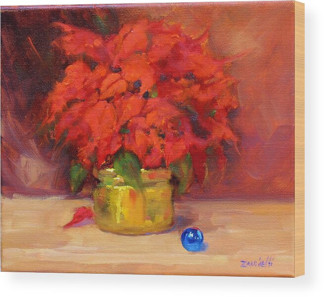 Christmas Wood Print featuring the painting Blue Bulb by Laura Lee Zanghetti