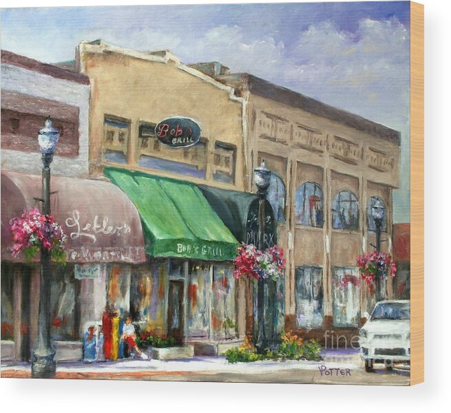 City Wood Print featuring the painting Bob's Grill by Virginia Potter