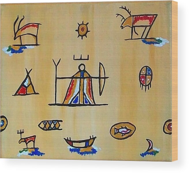 Sami Symbols Wood Print featuring the painting Bow Woman by Carolyn Cable