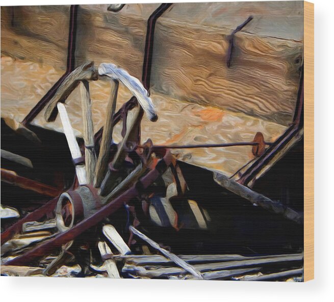 Abstract Wood Print featuring the photograph Broken Wagon Wheel by Gilbert Artiaga