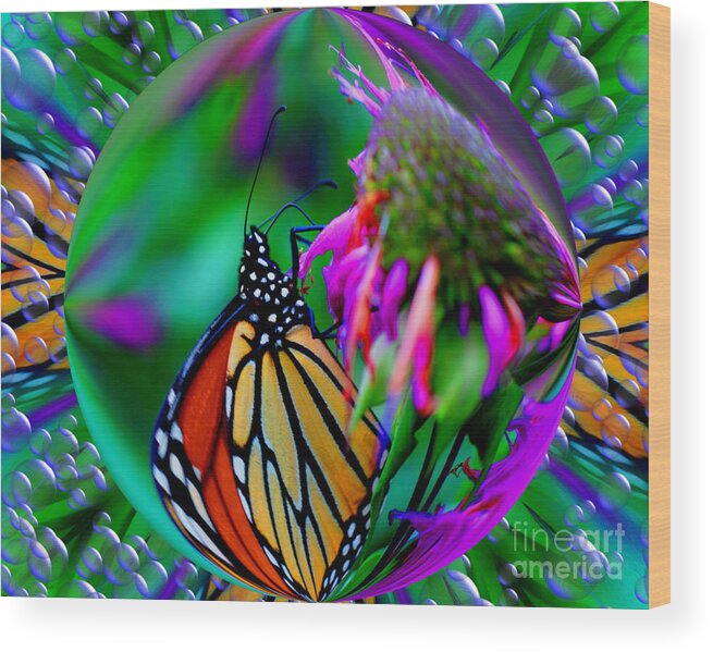 Butterfly Wood Print featuring the digital art Butterfly In A Bubble by Smilin Eyes Treasures