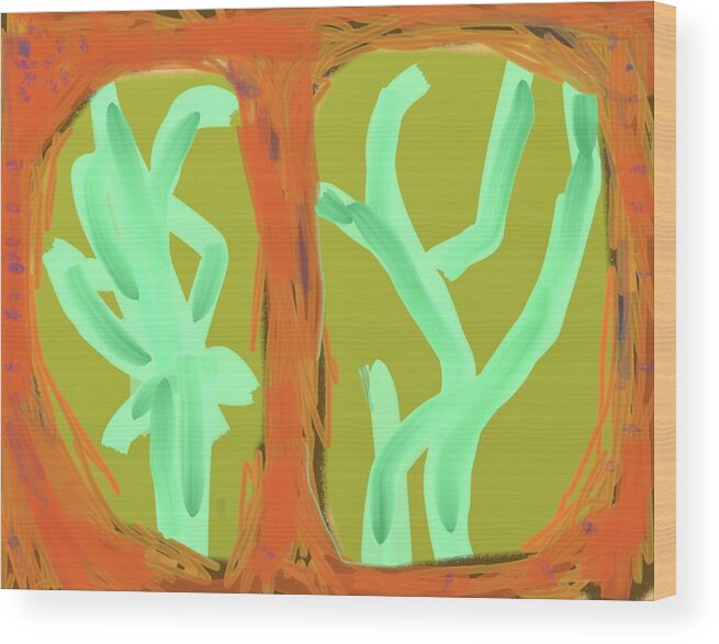 Cactus Wood Print featuring the painting Cacti Through Binoculars by Naomi Jacobs