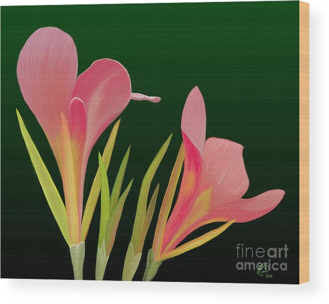 Flowers Wood Print featuring the painting Canna Lilly Whimsy by Rand Herron