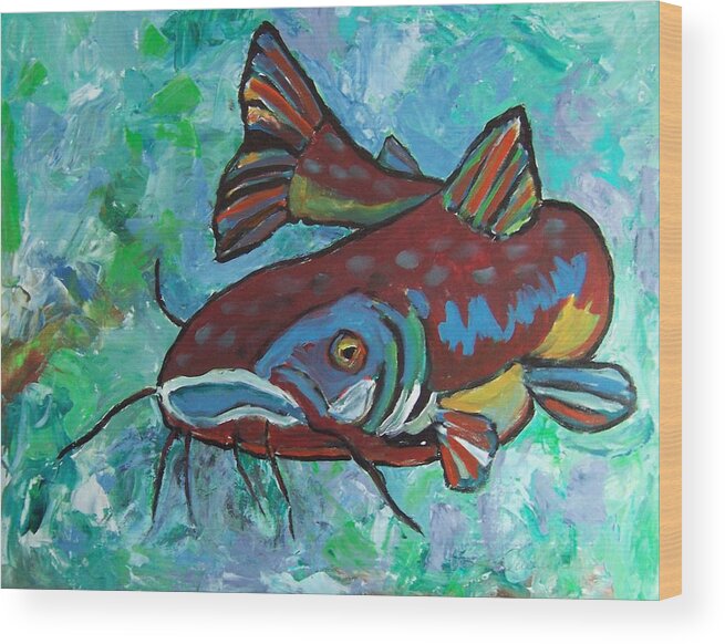 Fish Wood Print featuring the painting Catfish by Krista Ouellette