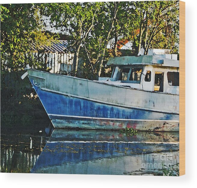 Fishing Boat Wood Print featuring the photograph Chauvin LA Blue Bayou Boat by Lizi Beard-Ward