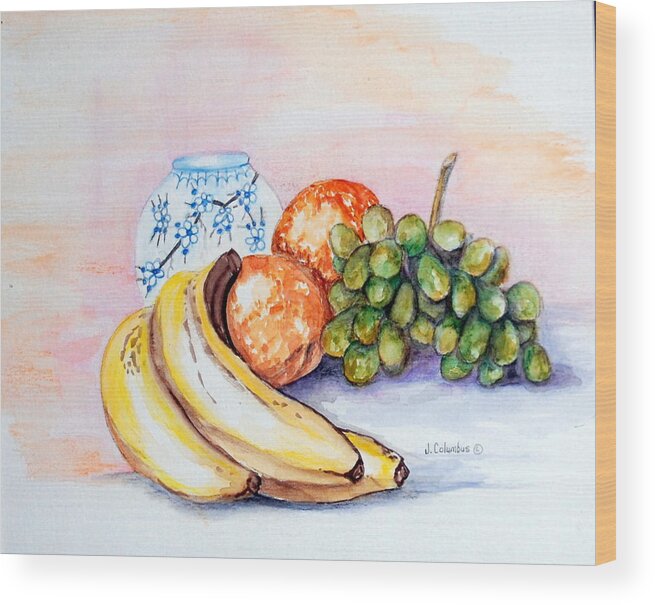 China Vase Wood Print featuring the painting China Vase with Fruit by Janna Columbus