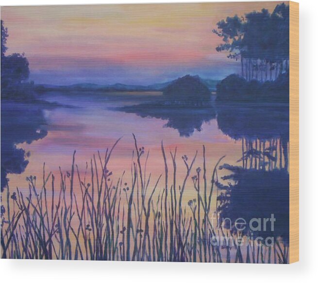 Chincoteaque Wood Print featuring the painting Chincoteaque Island Sunset by Julie Brugh Riffey