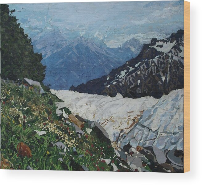 Landscape Wood Print featuring the painting Climbing Mount Rainier by Leah Tomaino