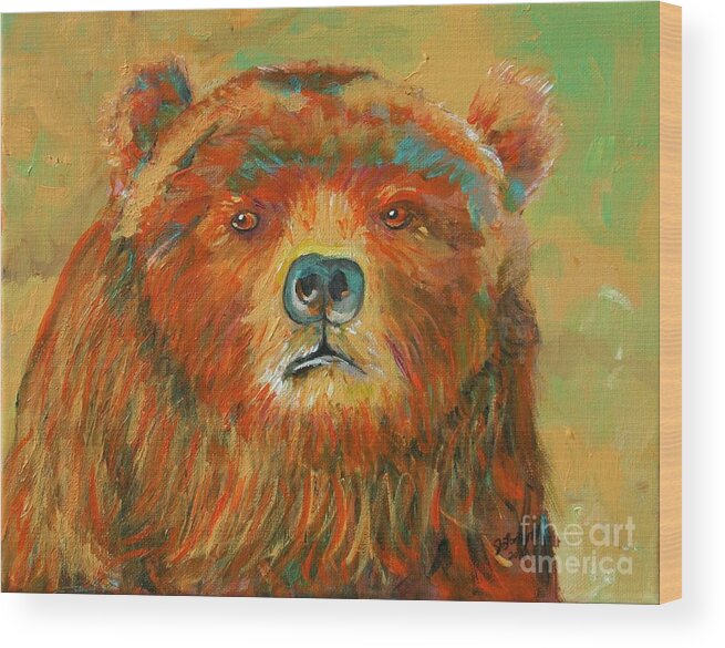 Animals Wood Print featuring the painting Colorful Bear by Jeanne Forsythe