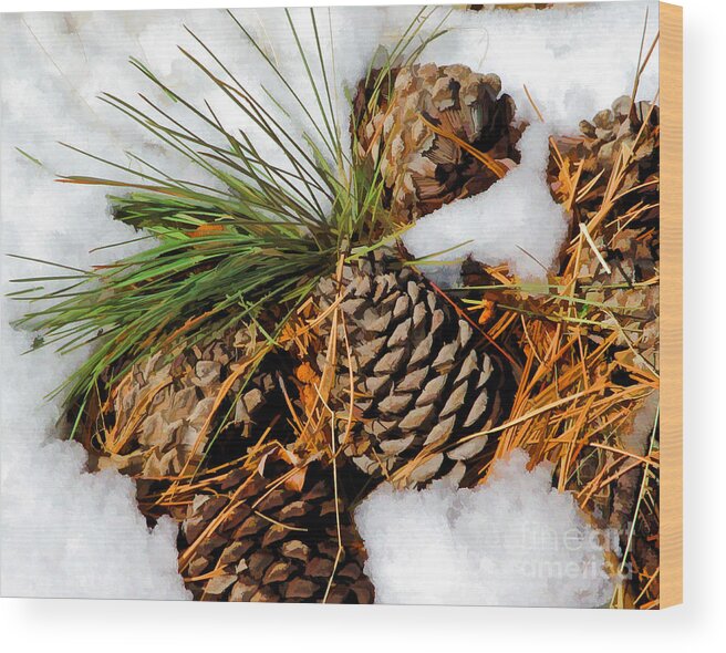 Pine Cone Wood Print featuring the digital art Cones in the Melt by L J Oakes