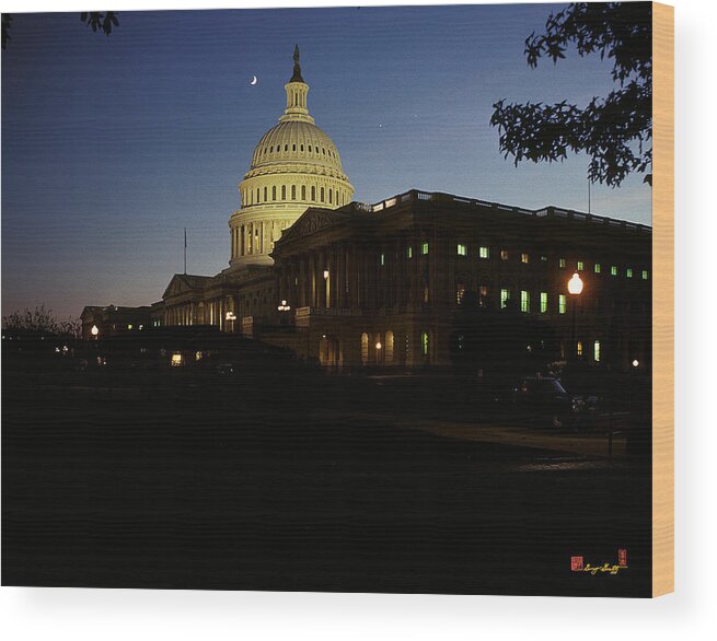 Scenic Wood Print featuring the photograph Conjunction of Moon Venus and Jupiter over the U S Capitol 15Q by Gerry Gantt