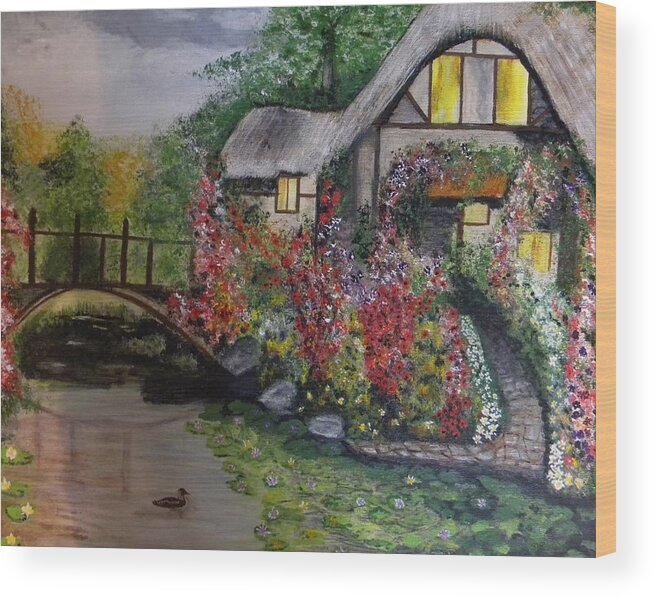 English Cottage Wood Print featuring the painting Country Cottage Retreat by Denise Hills