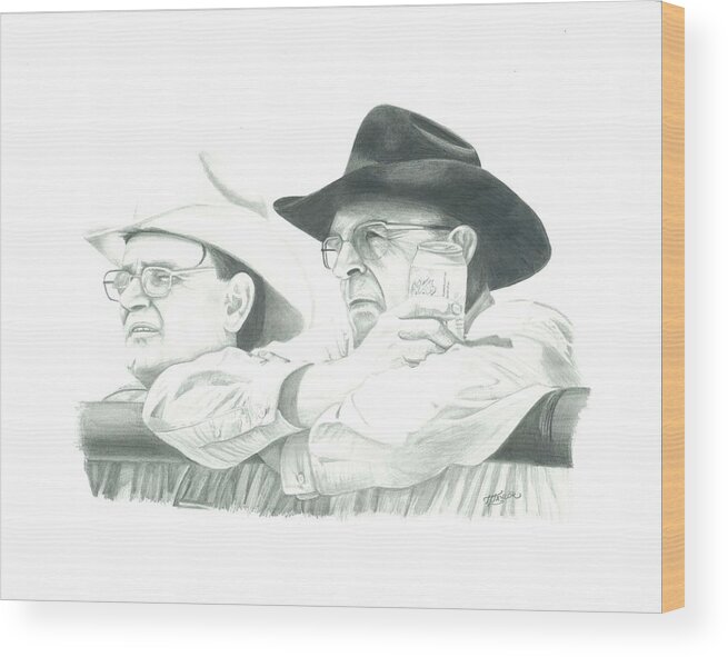 Cowboys Drinking Beer Wood Print featuring the painting Cowboy Conversation by Tammy Taylor