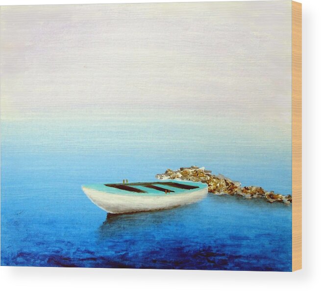 Boat Fishing Boat Paintings Wood Print featuring the painting Crystal Water Of The Mediterranean by Larry Cirigliano