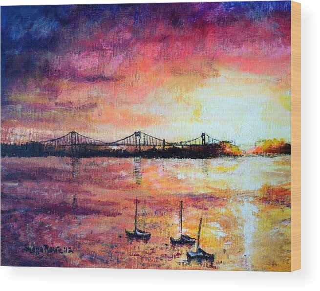 Bridge Wood Print featuring the painting Down by the Bay by Shana Rowe Jackson