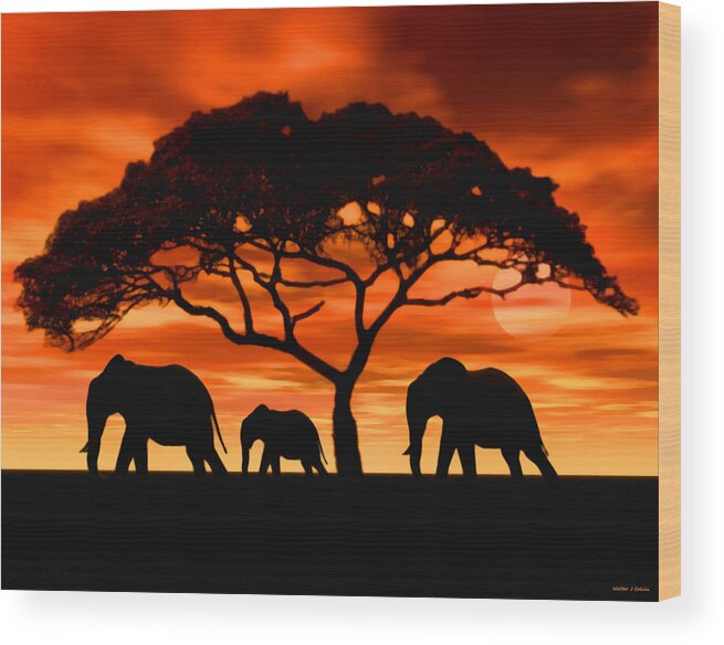 Elephant Wood Print featuring the digital art Elephant Sun Set by Walter Colvin
