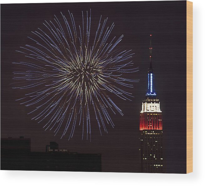 Empire State Building Wood Print featuring the photograph Empire State Fireworks by Susan Candelario