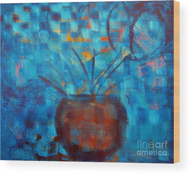 Art Wood Print featuring the painting Falling into Blue by Karen Francis