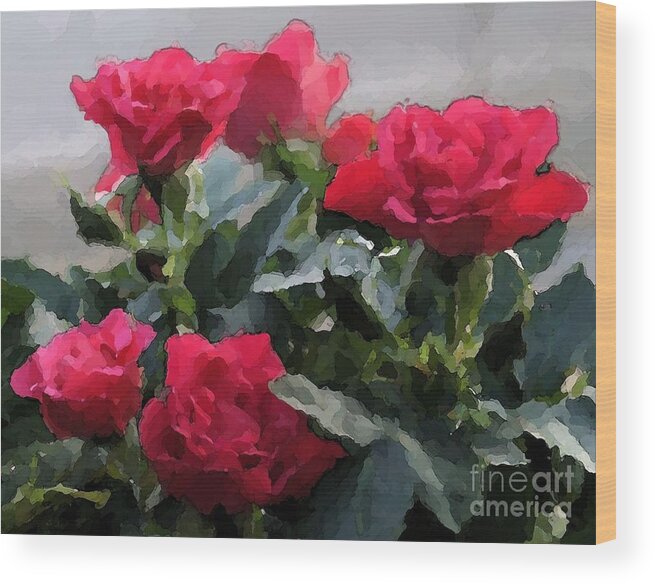  Wood Print featuring the digital art February Roses by Denise Dempsey Kane