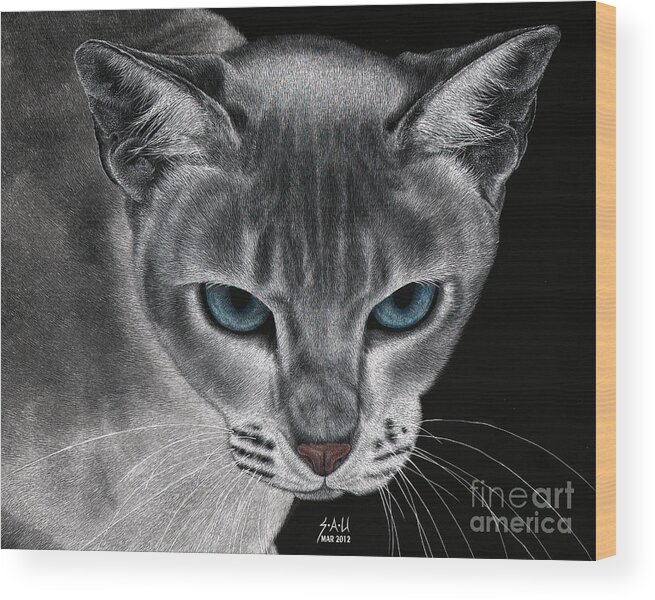 Siemese Wood Print featuring the drawing Flame Point Siemese Cat by Sheryl Unwin