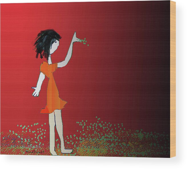 Girl Wood Print featuring the digital art Girl in Garden by Asok Mukhopadhyay