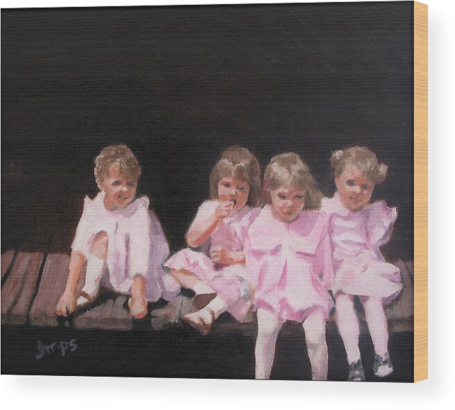 Girls Wood Print featuring the painting Girls in Pink by Jean Smith