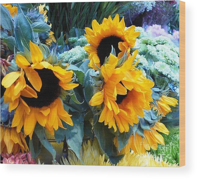 Sunflowers Wood Print featuring the photograph Happy Sunflowers by Amalia Suruceanu