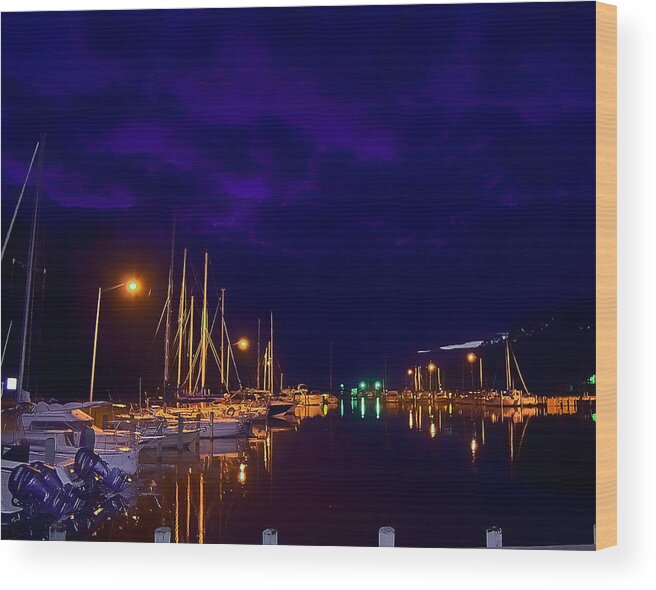 Blue Wood Print featuring the photograph Harbor Nights by Kelly Reber