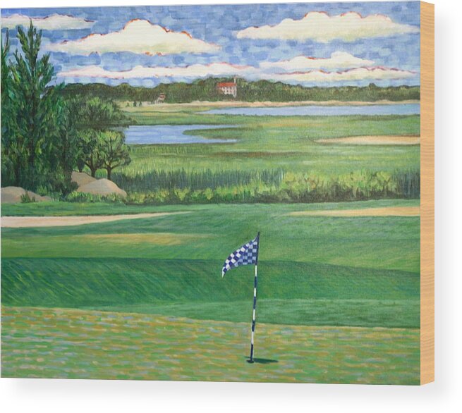 Golf Wood Print featuring the painting Hatherly Counrty Club Scituate Massachsetts by Susan Santiago