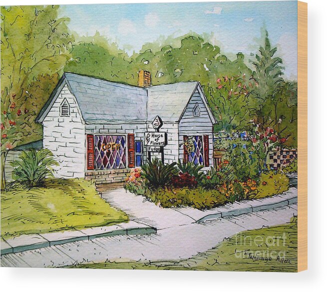 House Of Flowers Wood Print featuring the painting House of Flowers by Gretchen Allen