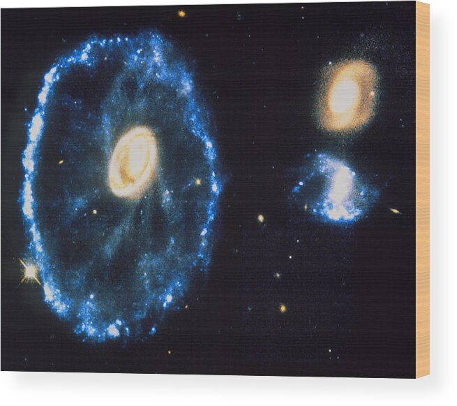 Cartwheel Galaxy Wood Print featuring the photograph Hst Image Of Cartwheel Galaxy & Companions by Nasaesastscik.borne